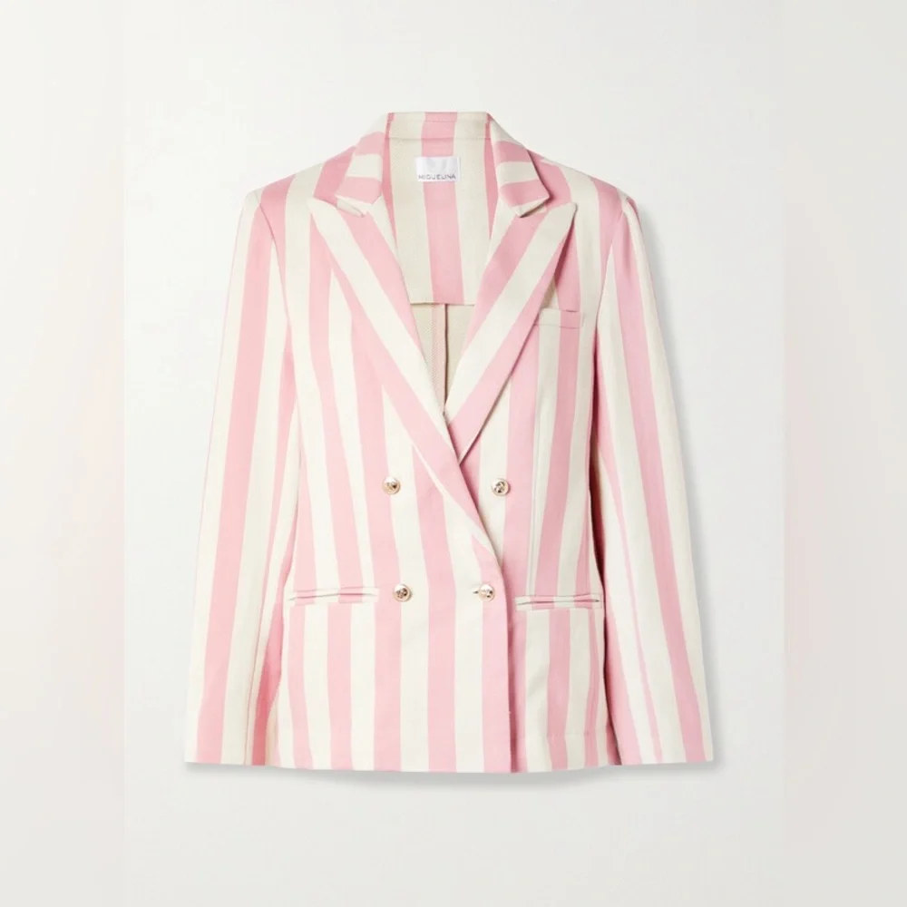 MIGUELINA *Chiara* pink ivory stripe double breasted blazer jacket XS - Picture 3 of 11